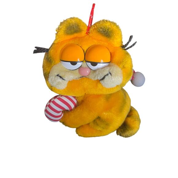 Vintage 1981 Dakin Garfield Christmas Holiday 8” Plush with Candy Crane & Hat - Picture 2 of 5